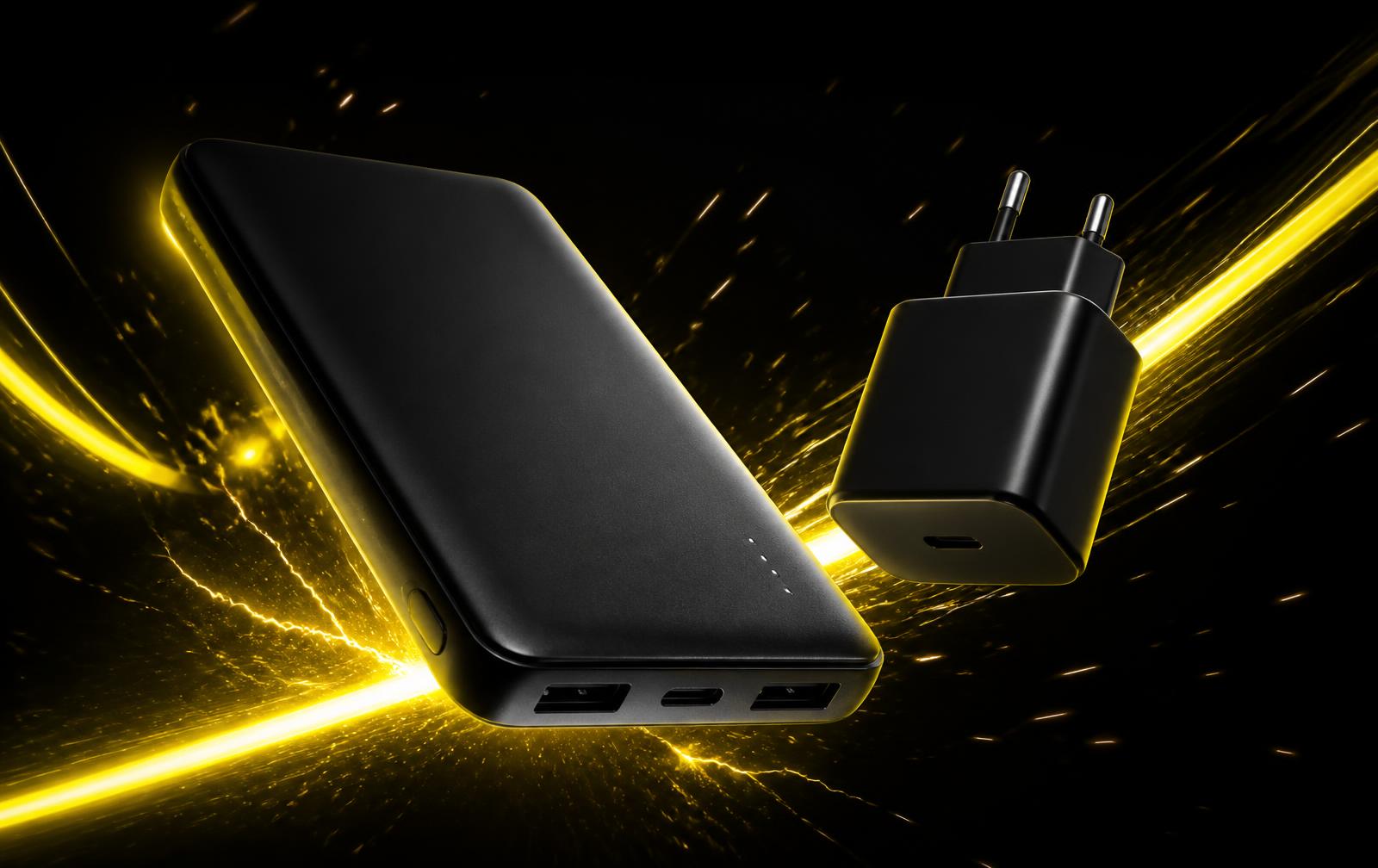 Power bank e carregador Dracell com efeito de energia amarela